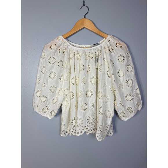 Madewell Embroidered Shirred Puff-Sleeve Top Floral Eyelet Medium NWT - Picture 2 of 9